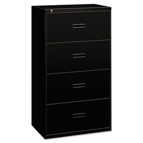Basyx BSX434LP 400 Series Lateral File, 4 Legal/Letter-Size File Drawers, Black, 30" x 18" x 52.5"