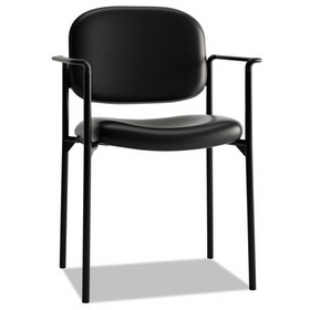 Basyx BSXVL616SB11 VL616 Stacking Guest Chair with Arms, Bonded Leather Upholstery, 23.25" x 21" x 32.75", Black Seat, Black Back, Black Base