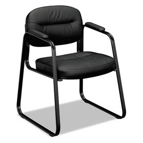 basyx BSXVL653SB11 HVL653 SofThread Bonded Leather Guest Chair, 22.25" x 23" x 32", Black Seat, Black Back, Black Base