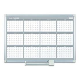 Mastervision BVCGA05106830 Magnetic Dry Erase Calendar Board, 12-Month, 48 x 36, White Surface, Silver Aluminum Frame