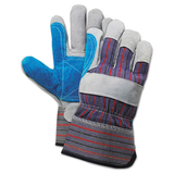 Boardwalk BWK00034 Cow Split Leather Double Palm Gloves, Gray/Blue, Large, 1 Dozen