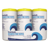 Boardwalk BWK455W753PK Disinfecting Wipes, 8 x 7, Lemon Scent, 75/Canister, 3 Canisters/Pack