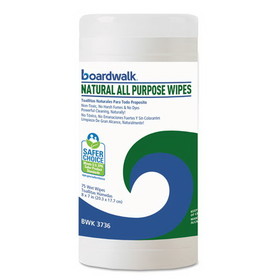 Boardwalk BWK4736 Natural All Purpose Wipes, 7 x 8, Unscented, White, 75 Wipes/Canister, 6 Canisters/Carton