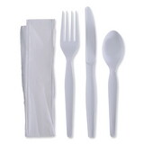 Boardwalk FKTNHWPSWH Four-Piece Cutlery Kit, Fork/Knife/Napkin/Teaspoon, Heavyweight, White, 250/CT