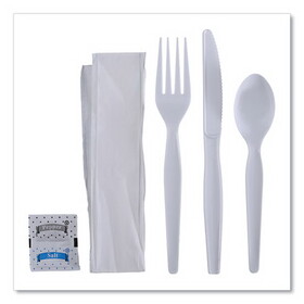 Boardwalk FKTNSHWPSWH 6-Pc. Cutlery Kit, Condiment/Fork/Knife/Napkin/Spoon, Heavyweight, White, 250/CT