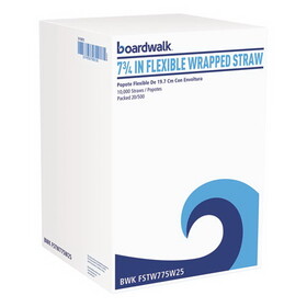 Boardwalk BWKFSTW775W25 Flexible Wrapped Straws, 7.75", Plastic, White, 500/Pack, 20 Packs/Carton