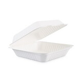 Boardwalk BWKHINGEWF1CM9 Bagasse Food Containers, Hinged-Lid, 1-Compartment 9 x 9 x 3.19, White,  Sugarcane, 100/Sleeve, 2 Sleeves/Carton