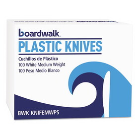 Boardwalk BWKKNIFEMWPSCT Mediumweight Polystyrene Cutlery, Knife, White, 10 Boxes of 100/Carton