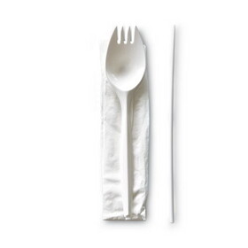 Boardwalk BWKSCHOOLMWPP School Cutlery Kit, Napkin/Spork/Straw, White, 1000/Carton