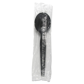 Boardwalk BWKSSHWPSBIW Heavyweight Wrapped Polystyrene Cutlery, Soup Spoon, Black, 1,000/Carton