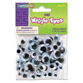 THE CHENILLE KRAFT COMPANY CKC344602 Wiggle Eyes Assortment, Assorted Sizes, Black, 100/pack