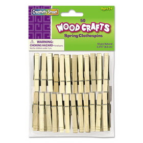 Creativity Street CKC365801 Wood Spring Clothespins, 3 3/8 Length, 50 Clothespins/pack