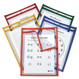 C-Line 42620 Reusable Dry Erase Pockets, Easy Load, 9 x 12, Assorted Primary Colors, 25/Pack