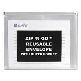 C-Line CLI48117 Zip 'N Go Reusable Envelope with Outer Pocket, 1" Capacity, 2 Sections, 10 x 13, Clear, 3/Pack