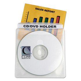C-Line CLI61988 Deluxe Individual CD/DVD Holders, 2 Disc Capacity, Clear/White, 50/Box