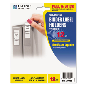 C-Line CLI70035 Self-Adhesive Ring Binder Label Holders, Top Load, 2.75 x 3.63, Clear, 12/Pack