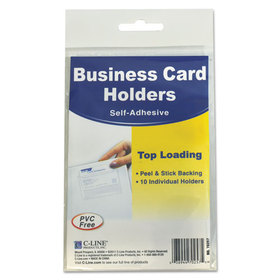 C-Line CLI70257 Self-Adhesive Business Card Holders, Top Load, 2 x 3.5, Clear, 10/Pack