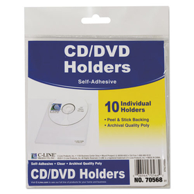 C-Line CLI70568 Self-Adhesive CD Holder, 1 Disc Capacity, Clear, 10/Pack
