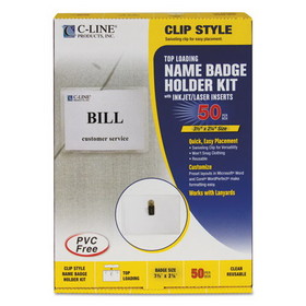C-Line 95523 Name Badge Kits, Top Load, 3 1/2 x 2 1/4, Clear, 50/Box