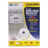 C-Line 95723 Name Badge Kits, Top Load, 3 1/2 x 2 1/4, Clear, Combo Clip/Pin, 50/Box