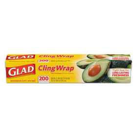 Glad 10012587000202 ClingWrap Plastic Wrap, 200 Square Foot Roll, Clear
