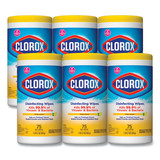 Clorox CLO01628 Disinfecting Wipes, 1-Ply, 7 x 7.75, Crisp Lemon, White, 75/Canister, 6 Canisters/Carton
