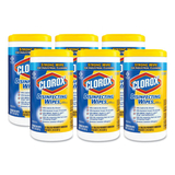 Clorox CLO15948CT Disinfecting Wipes, 7 X 8, Lemon Fresh, 75/canister, 6/carton