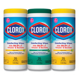 Clorox CLO30112 Disinfecting Wipes, 7 x 8, Fresh Scent/Citrus Blend, 35/Canister, 3/Pack