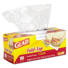 Glad CLO60771 Fold-Top Sandwich Bags, 6 1/2 X 5 1/2, Clear, 180/box