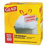 Glad CLO78526CT Tall Kitchen Drawstring Bags, 24 X 27 3/8, 13gal, .95mil, White, 100/box, 4/ct