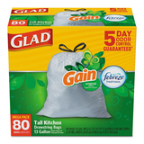 Glad CLO78900 OdorShield Tall Kitchen Drawstring Bag Value Pack, 13 gal, Gain Original Scent, 24