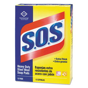 S.O.S. CLO88320CT Steel Wool Soap Pads, 2.4 x 3, Steel, 15 Pads/Box, 12 Boxes/Carton