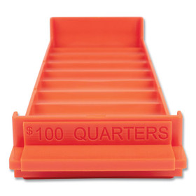 CONTROLTEK CNK560563 Stackable Plastic Coin Tray, Quarters, 10 Compartments, Stackable, 3.75 x 11.5 x 1.5, Orange, 2/Pack