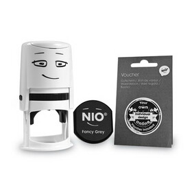 NIO 071509 Stamp with Voucher and Fancy Gray Ink Pad, Self-Inking, 1.56" Diameter