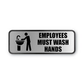 Cosco COS098205 Brushed Metal Office Sign, Employees Must Wash Hands, 9 X 3, Silver