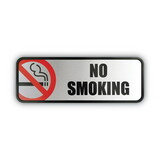 Cosco COS098207 Brush Metal Office Sign, No Smoking, 9 X 3, Silver/red