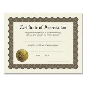 Great Papers COS930000 Ready-to-Use Certificates, Appreciation, 11 x 8.5, Ivory/Brown/Gold Colors with Brown Border, 6/Pack