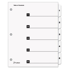 Cardinal CRD60513 Traditional Onestep Index System, 5-Tab, 1-5, Letter, White, 5/set