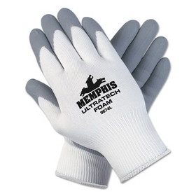 MCR Safety CRW9674XLDZ Ultra Tech Foam Seamless Nylon Knit Gloves, X-Large, White/Gray, Dozen