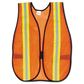 Mcr Safety CRWV201R Orange Safety Vest, 2" Reflective Strips, Polyester, Side Straps, One Size