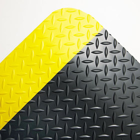 CROWN MATS & MATTING CWNCD0035YB Industrial Deck Plate Anti-Fatigue Mat, Vinyl, 36 X 60, Black/yellow Border