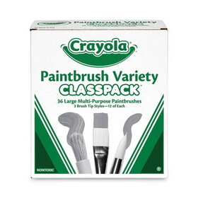 Crayola CYO050036 Large Variety Paint Brush Classpack, Natural; Nylon Bristles, Flat; Round Profiles, 36/Set