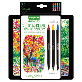 Crayola CYO586511 Sketch and Detail Dual Ended Markers, Extra-Fine/Fine Bullet Tips, Assorted Colors, 16/Set