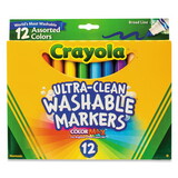 Crayola CYO587812 Washable Markers, Broad Point, Classic Colors, 12/set