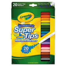 Crayola CYO588106 Washable Super Tips Markers, Fine/Broad Bullet Tips, Assorted Colors, 20/Set