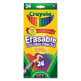 Crayola CYO682424 Erasable Color Pencil Set, 3.3 mm, 2B, Assorted Lead and Barrel Colors, 24/Pack