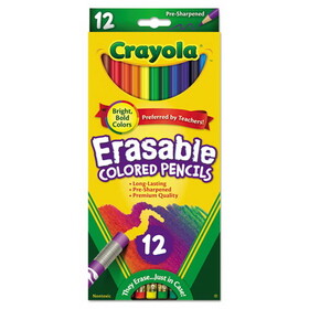 Crayola CYO684412 Erasable Color Pencil Set, 3.3 mm, 2B, Assorted Lead and Barrel Colors, Dozen