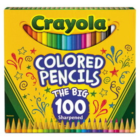 Crayola CYO688100 Long-Length Colored Pencil Set, 3.3 mm, 2B (#1), Assorted Lead/Barrel Colors, 100/Pack