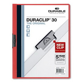 Durable DBL220303 Vinyl Duraclip Report Cover W/clip, Letter, Holds 30 Pages, Clear/red