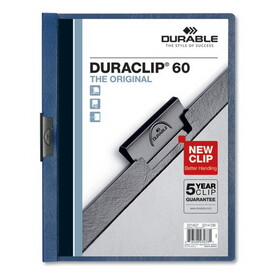 Durable DBL221407 Vinyl Duraclip Report Cover, Letter, Holds 60 Pages, Clear/dark Blue